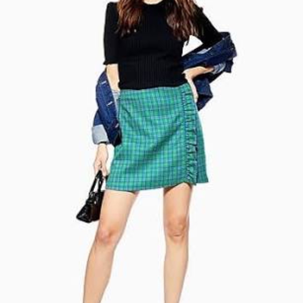 NWT TOPSHOP Green Plaid Check Frill Mini Skirt 90s Y2K Clueless Style Size 4